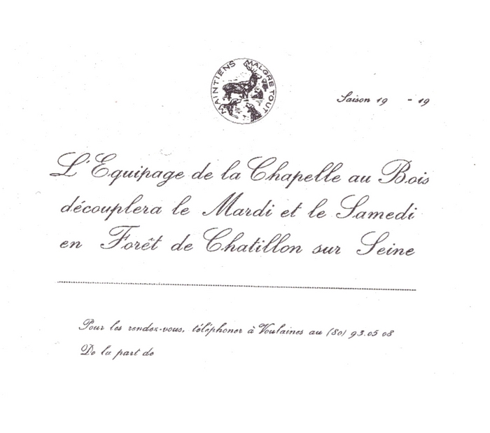 Equipage de La Chapelle au Bois - Tiré de l'ouvrage Deux Siècles de Vènerie à travers la France - H. Tremblot de la Croix et B. Tollu (1988)